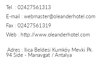 Oleander Hotel iletiim bilgileri